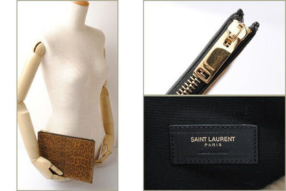 Saint Laurent Paris Clutch Bag Flap Pouch Saint Laurent Leopard Suede Brown