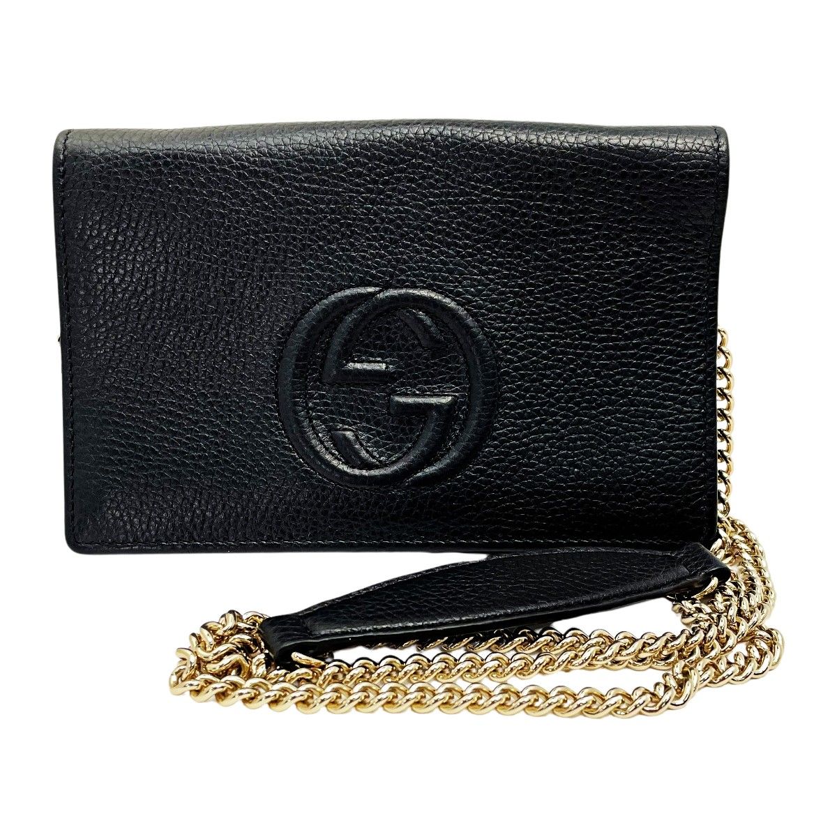 Gucci Soho 598211 Black Shoulder Bag Interlocking GG Women's Gold
