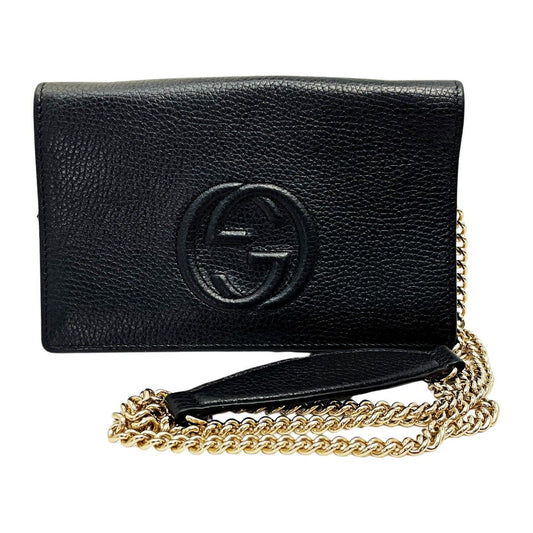 Gucci Soho 598211 Black Shoulder Bag Interlocking GG Women's Gold