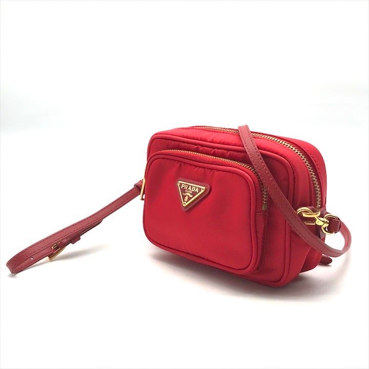 Prada Triangle Logo Nylon Mini 2-Way Pouch Shoulder Bag Red
