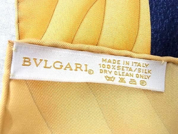 Bvlgari 100% Silk Fish Large Scarf Stole Women's Yellow And Navy Av1732