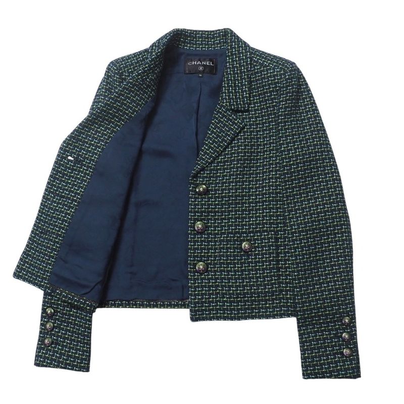 Chanel Skirt Suit Size 36 P56 P55 Lion Button Tweed Jacket Knee Length Skirt