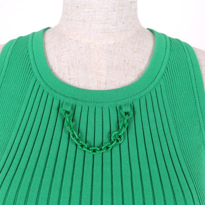 Louis Vuitton 23AW 1ab8cs Chain Decor Cropped Ribbed Tank Top Green XS Made In