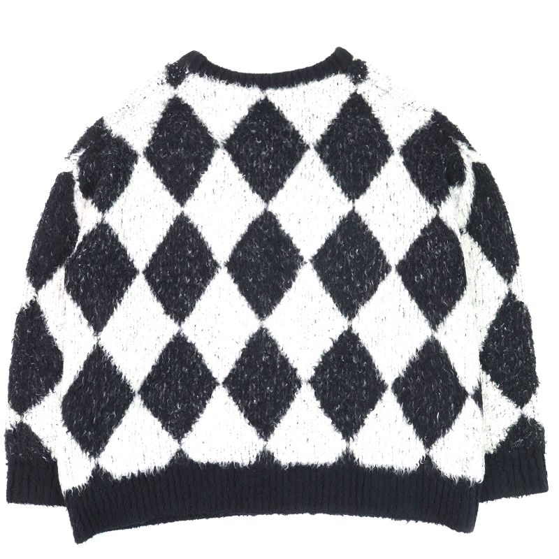 Celine 2af46974t Surf Style Argyle Boxy Crewneck Long Sleeve Knit Black White S