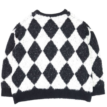 Celine 2af46974t Surf Style Argyle Boxy Crewneck Long Sleeve Knit Black White S