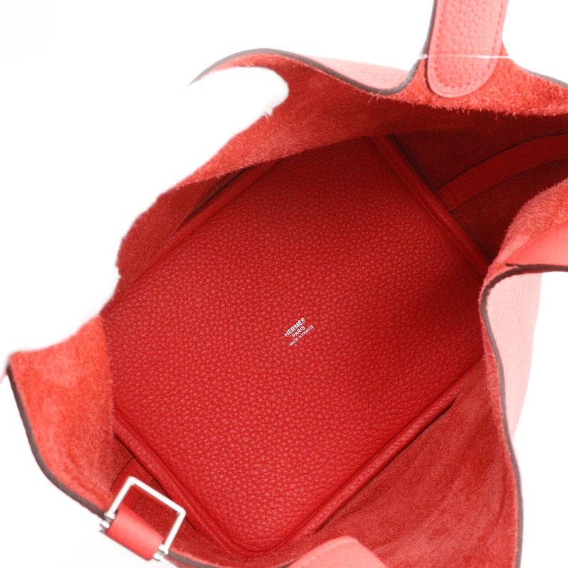 Hermes Picotin Lock 22mm (0.87in) Taurillon Clemence Red D Ladies Handbag