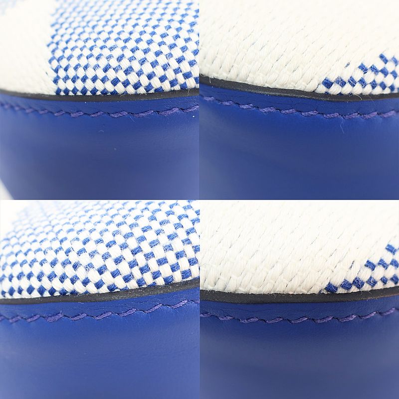 Hermes Ambie PM Handbag Shoulder Bag 2WAY Blue-white U Stamp Canvas