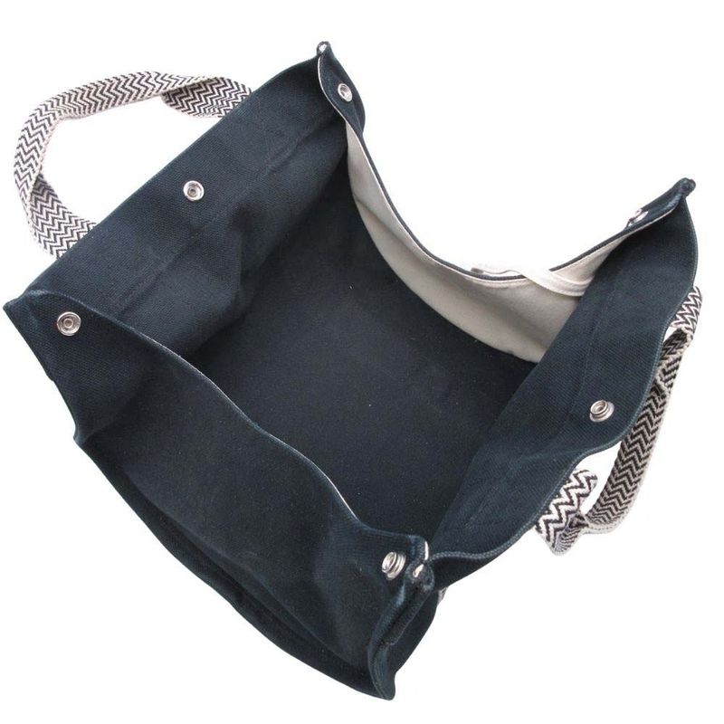 Good Hermes Cannes PM Handbag Tote Canvas Herringbone with Pouch Black Ivory