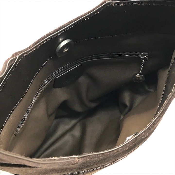 Gucci Suede Triple Zipper Vintage Shoulder Bag Brown
