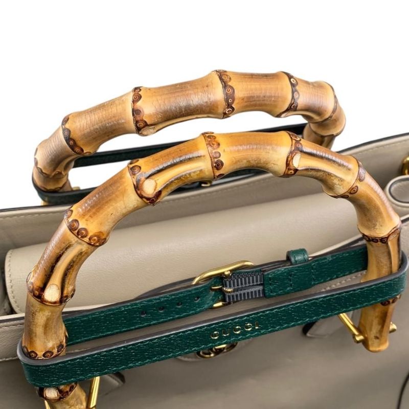 Gucci Tote Bag Diana Bamboo 655658 Leather Double G Beige Gold Hardware Gucci