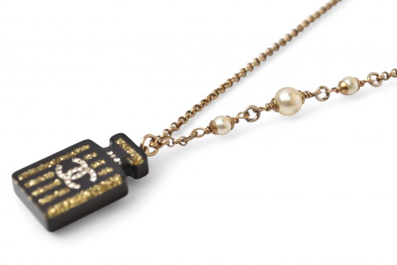 Chanel Necklace Pendant Chanel Coco Mark Bottle Motif Rhinestone Gold Black