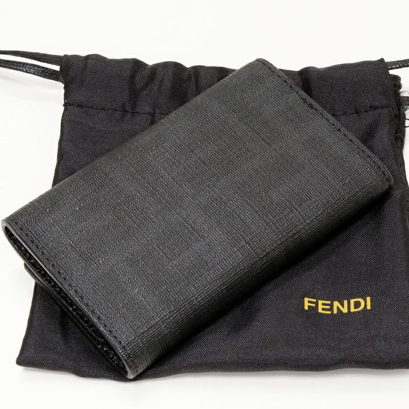 Fendi 6-stack Key Case Zucca PVC Canvas Black 8ap079 00vre F0xb8