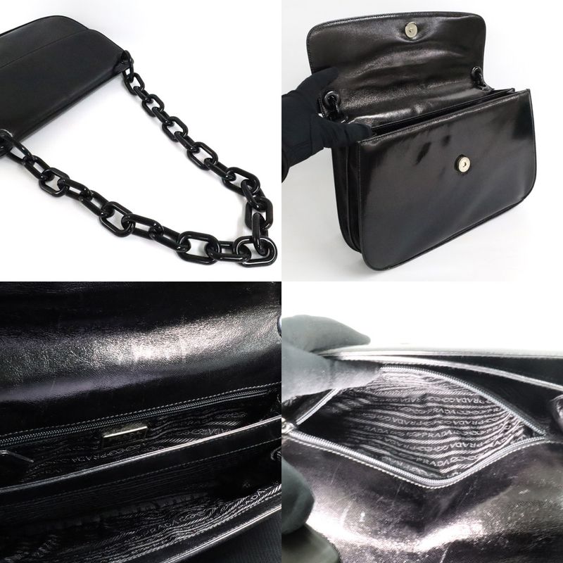 Prada Plachain Shoulder- B6380 Black Nappa Swing Leather Ladies Bag