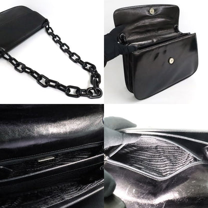 Prada Plachain Shoulder- B6380 Black Nappa Swing Leather Ladies Bag