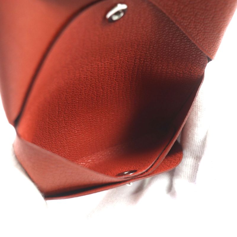  Hermes Calvi Duo Brick Silver Hardware Chevre Mizor Leather Coin Case W