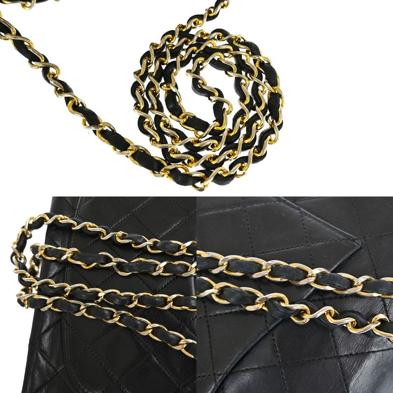 Chanel Matelasse Double Flap Chain Shoulder Bag Black Gold Hardware 898bs154
