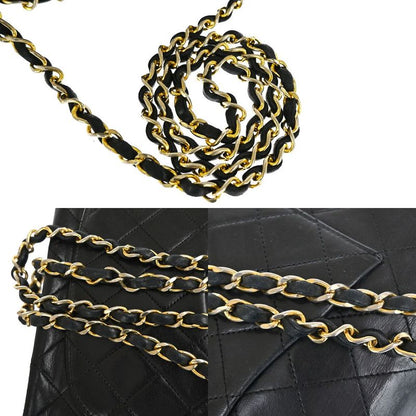 Chanel Matelasse Double Flap Chain Shoulder Bag Black Gold Hardware 898bs154