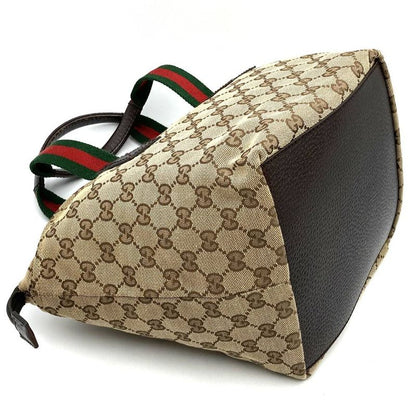 Gucci 131229 Handbag Beige And Brown GG Canvas Sherry Line Ladies Men