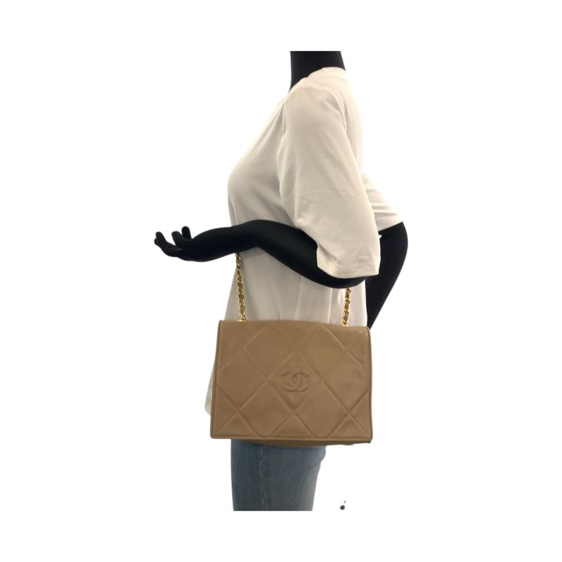 Chanel Vintage Matelasse Flap Coco Mark Beige Gold Hardware Lambskin Chain