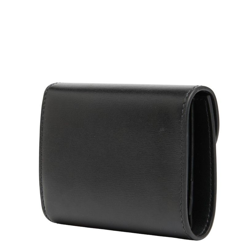 Celine Triomphe Small Flap Wallet Black Leather Women's Celine