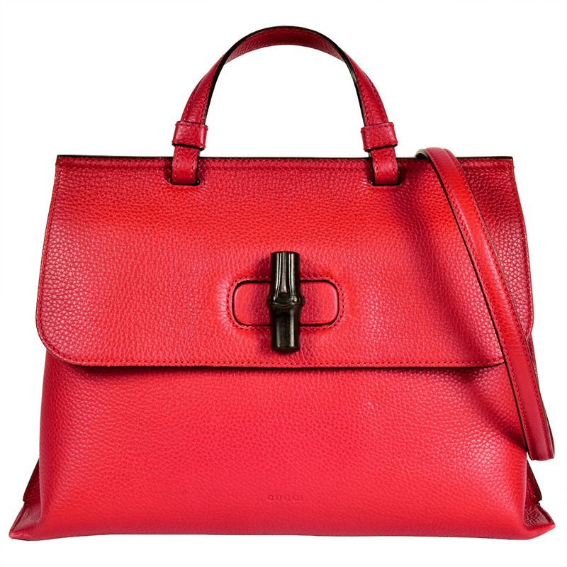 Gucci Daily Handbag 2WAY Leather Bamboo 370831 Red Silver Hardware Women