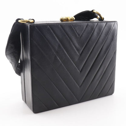 Chanel Chevron Coco Mark V-stitching Vintage Lambskin Black Women Shoulder Bag