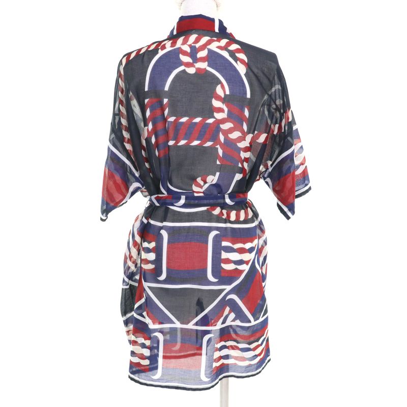 Hermes 23SS 3e3500de 100% Cotton Canoe Pareo Tunic Dress With Belt Multi 36