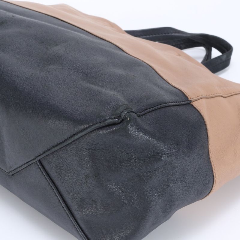 Celine Horizontal Hippo Leather Tote Bag Shoulder Hand Beige Black Bicolor