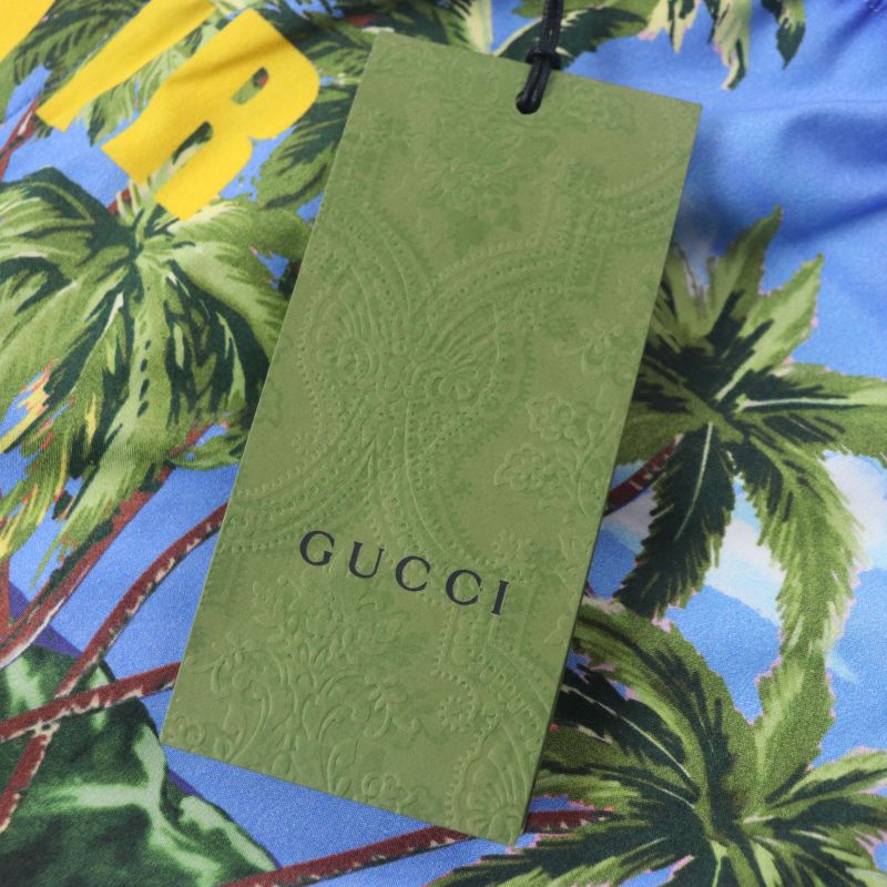 Gucci 22AW 672698 100% Cotton Button Fly Half Pants Aloha Shorts Blue 46 Made