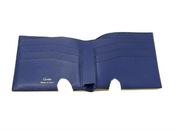 Cartier Diamond Leather Bifold Wallet Card Holder Navy Ax3846