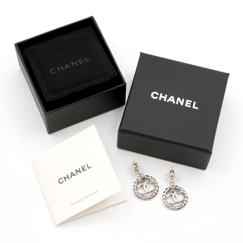 Chanel Earrings Earring Silver Coco Mark Circle