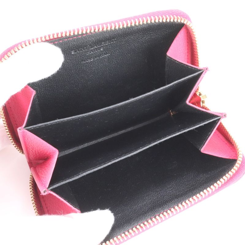 Saint Laurent Paris YSL Leather Coin Case Coin Purse Compact Wallet Round