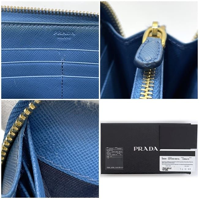 Prada Round Zipper Long Wallet Blue Cobalt 1m0506 Excellent Condition Wallet