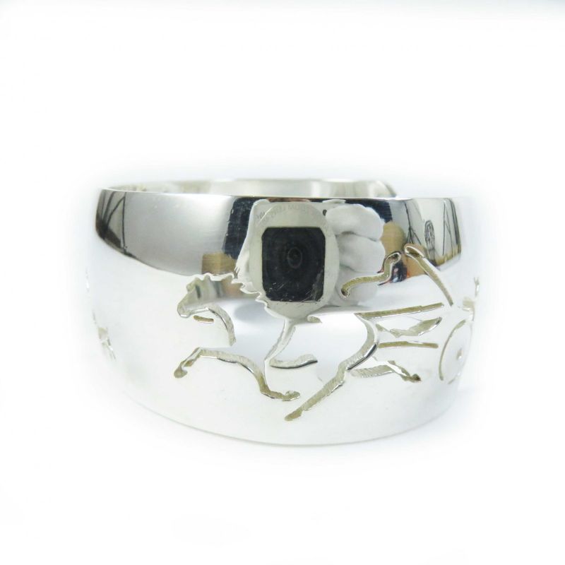 Hermes Vintage Carreche Carriage Dog Bracelet / Bangle Silver With Box Ladies