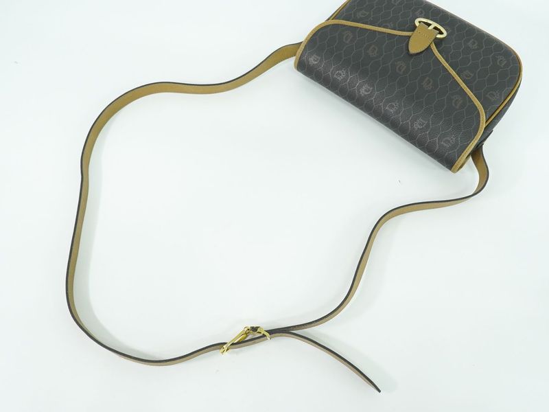 Authentic Christian DIOR Honeycomb Pattern Shoulder Bag Pochette PVC Black Bag