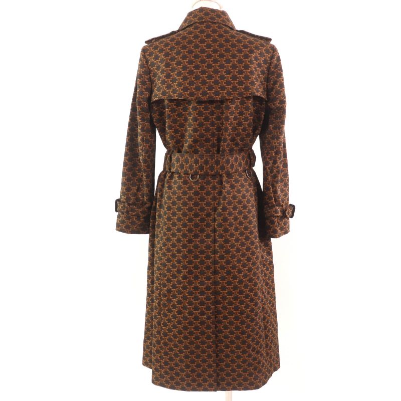 Celine 2m398267m 100% Cotton Triomphe Pattern Trench Coat Brown 40 With Hanger