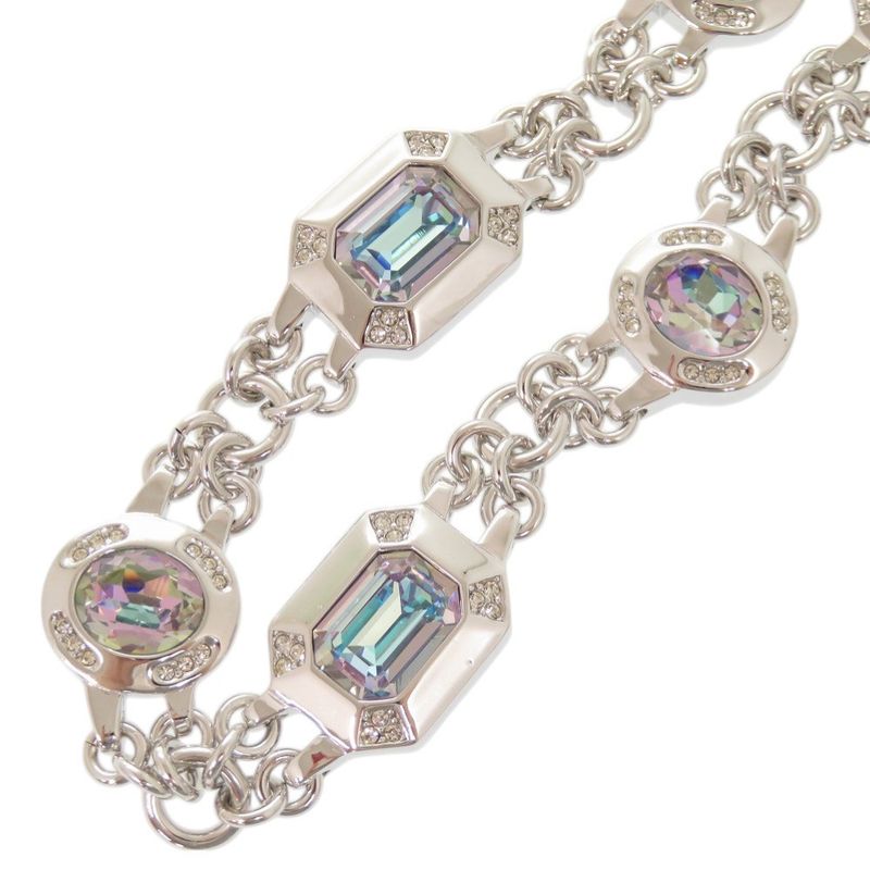 Christian Dior Vintage Metal Stone Silver Necklace Earrings 0757 Christian Dior