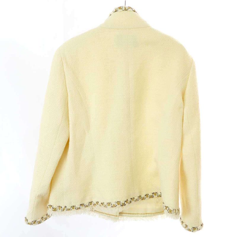 Chanel Coco Mark Button Fringe Stand Collar Tweed Jacket P41436v28444 Ivory 44