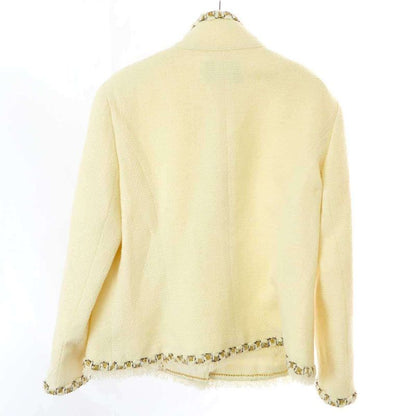 Chanel Coco Mark Button Fringe Stand Collar Tweed Jacket P41436v28444 Ivory 44