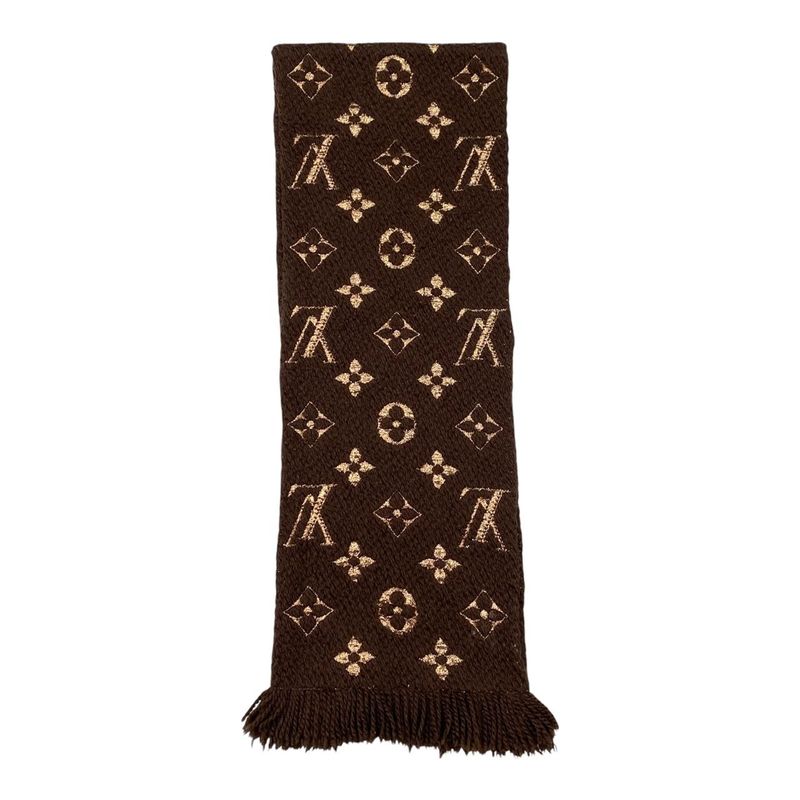 Louis Vuitton Scarf Echarpe Logomania Shine M71383 Monogram Brown Gold Louis
