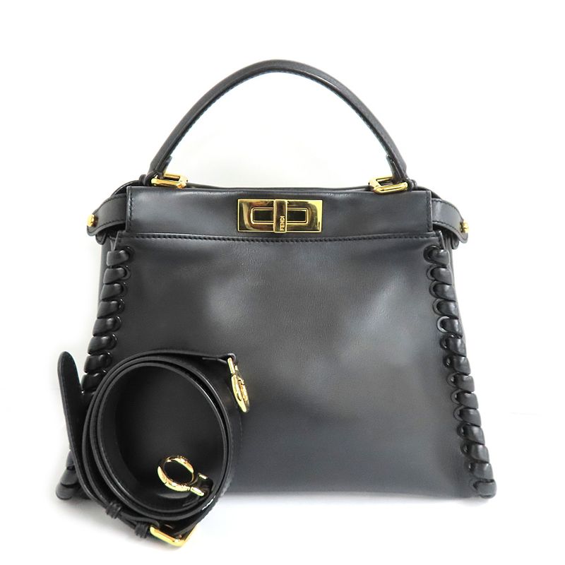 Fendi P-cub- 8bn290 Shoulder Bag Handbag 2WAY Black Leather Ladies