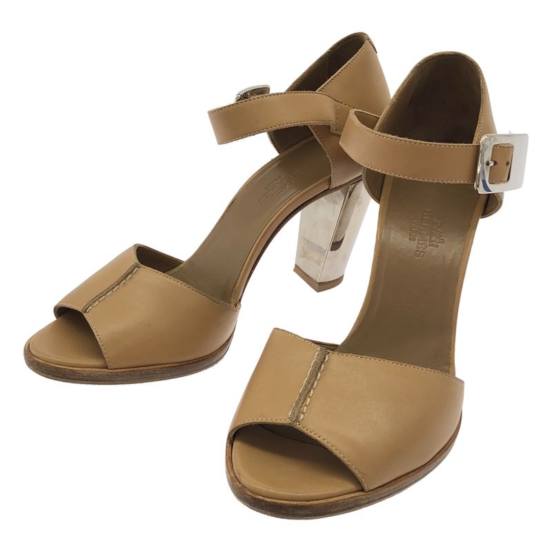 Hermes Metal Heel Strap Leather Sandals Brown 37
