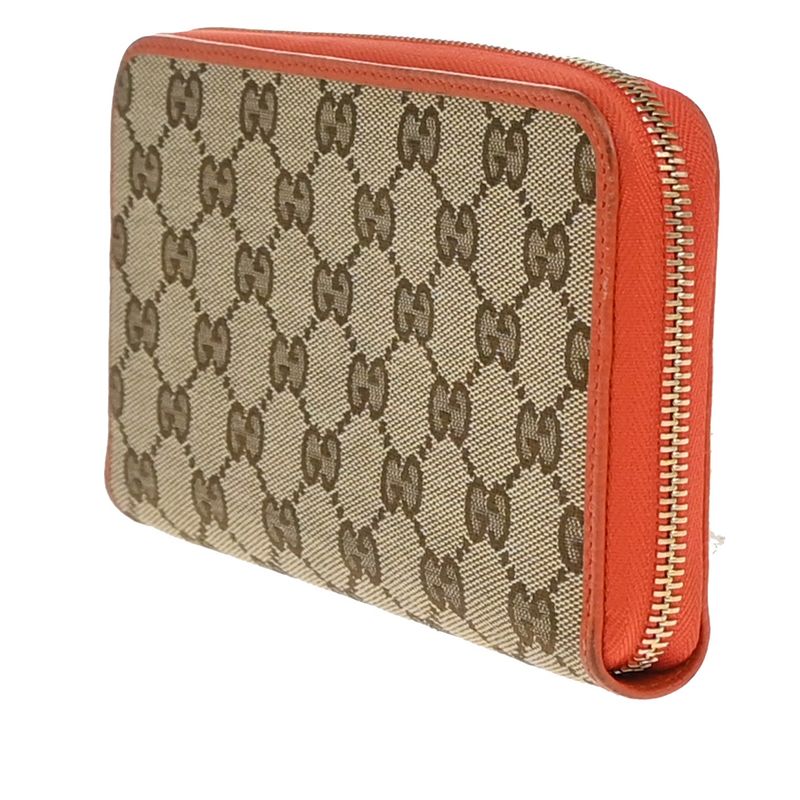 Gucci Long Wallet Round Zipper GG Canvas Leather Orange Beige 33kb040