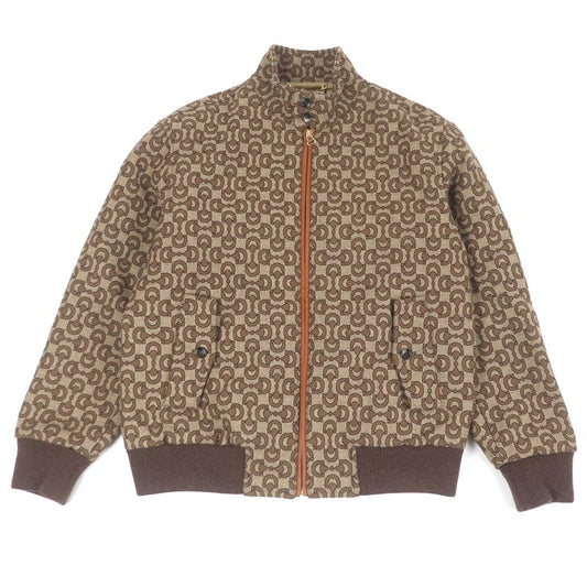 Gucci 694157 Wool Silk Horsebit Allover Pattern Jacquard Blouson Jacket Brown