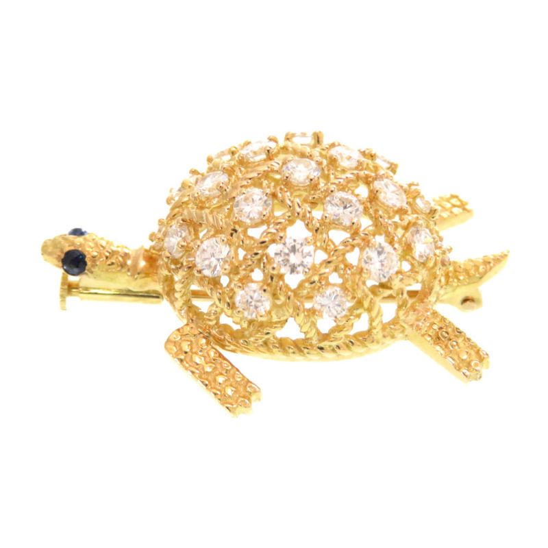 Cartier Turtle 750yg Diamond/sapphire Brooch 18K Yellow Gold/diamond/sapphire