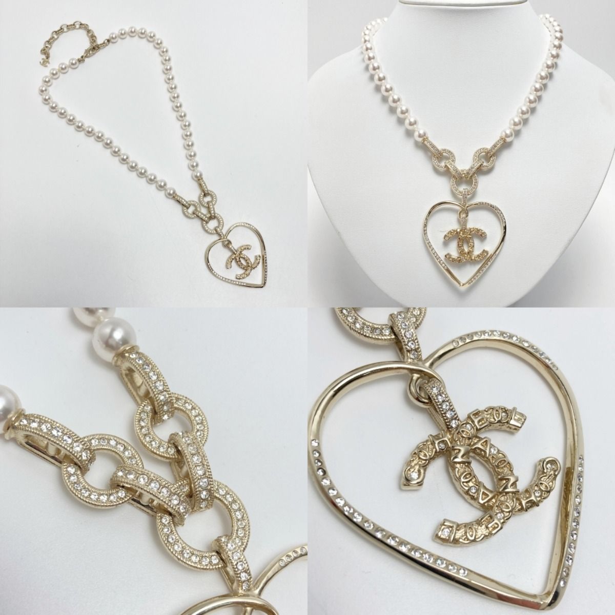Chanel Cocomark Heart Motif Necklace A21p Champagne Gold Fake Pearl X