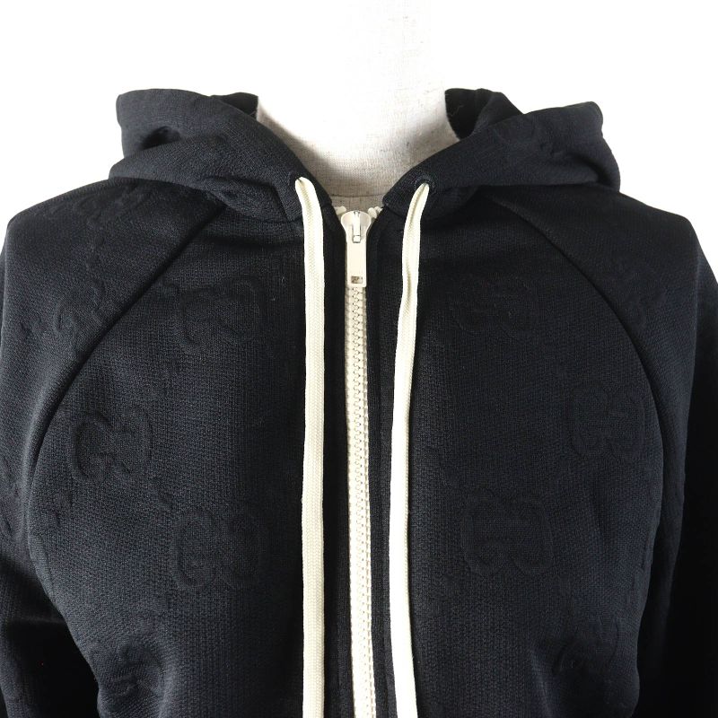 Gucci 661783 GG Embossed GG Logo Jersey Jacquard Zip Up Hoodie Oversized