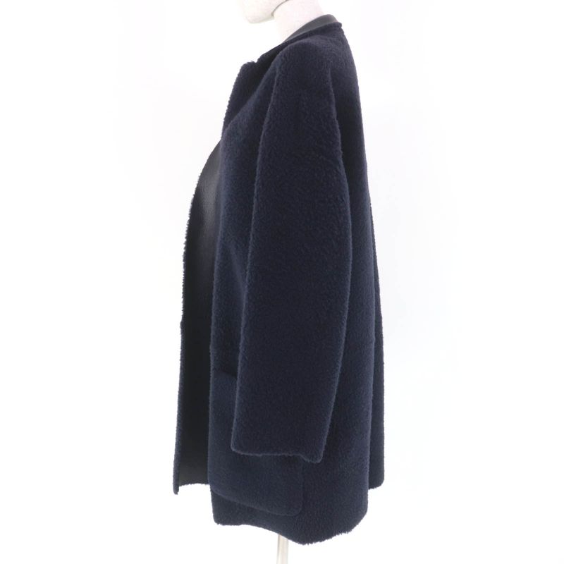 Celine 2 8h34/4238 Phoebe Philo Egg Crombie Reversible Mouton Coat Dark Navy 38