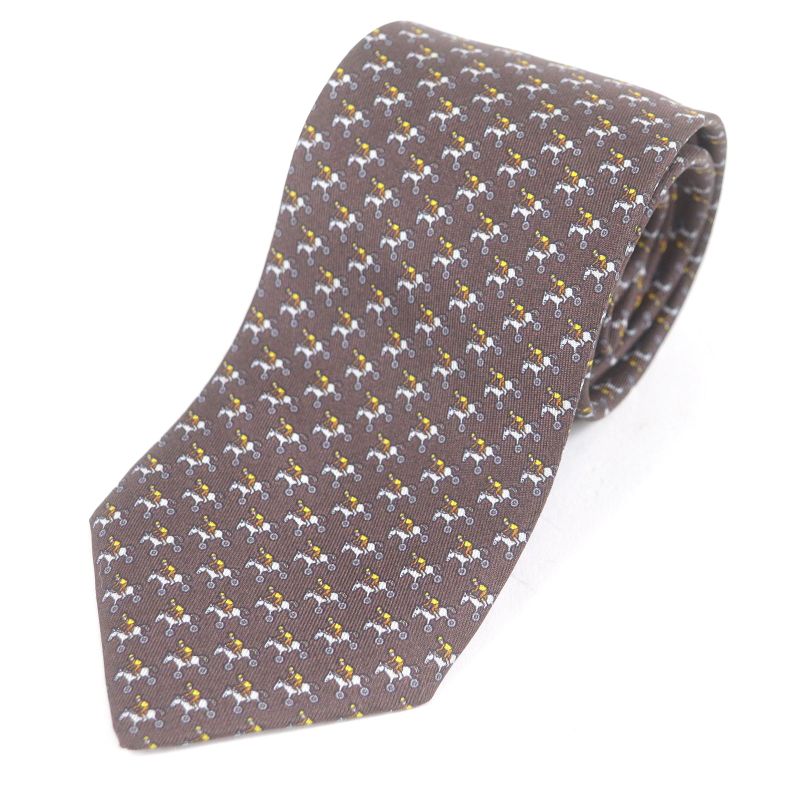 Hermes 625657 100% Silk Jockey&toy Horse All Over Regular Tie Brown With Box
