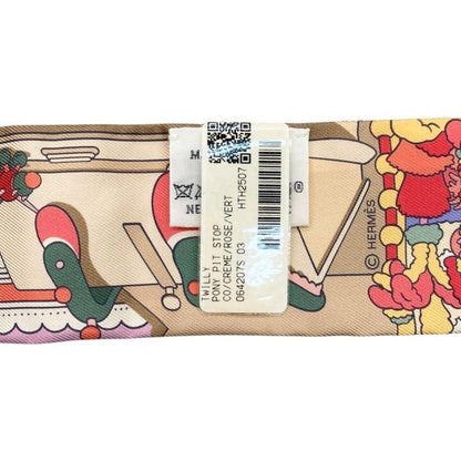 Hermes Silk Scarf Twilly Pony Pit Stop H064207s 03 Cles Clesme Pink Green Beige